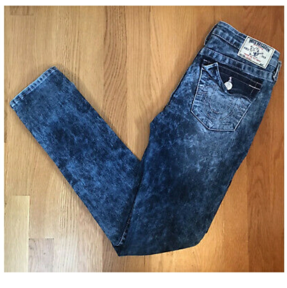 TRUE RELIGION Girls Skinny Jeans Blue Acid Wash 14